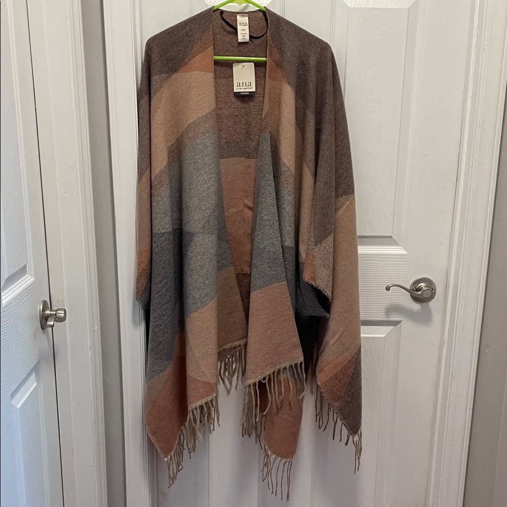 a.n.a Women's Color Block Poncho - Brown and Gray